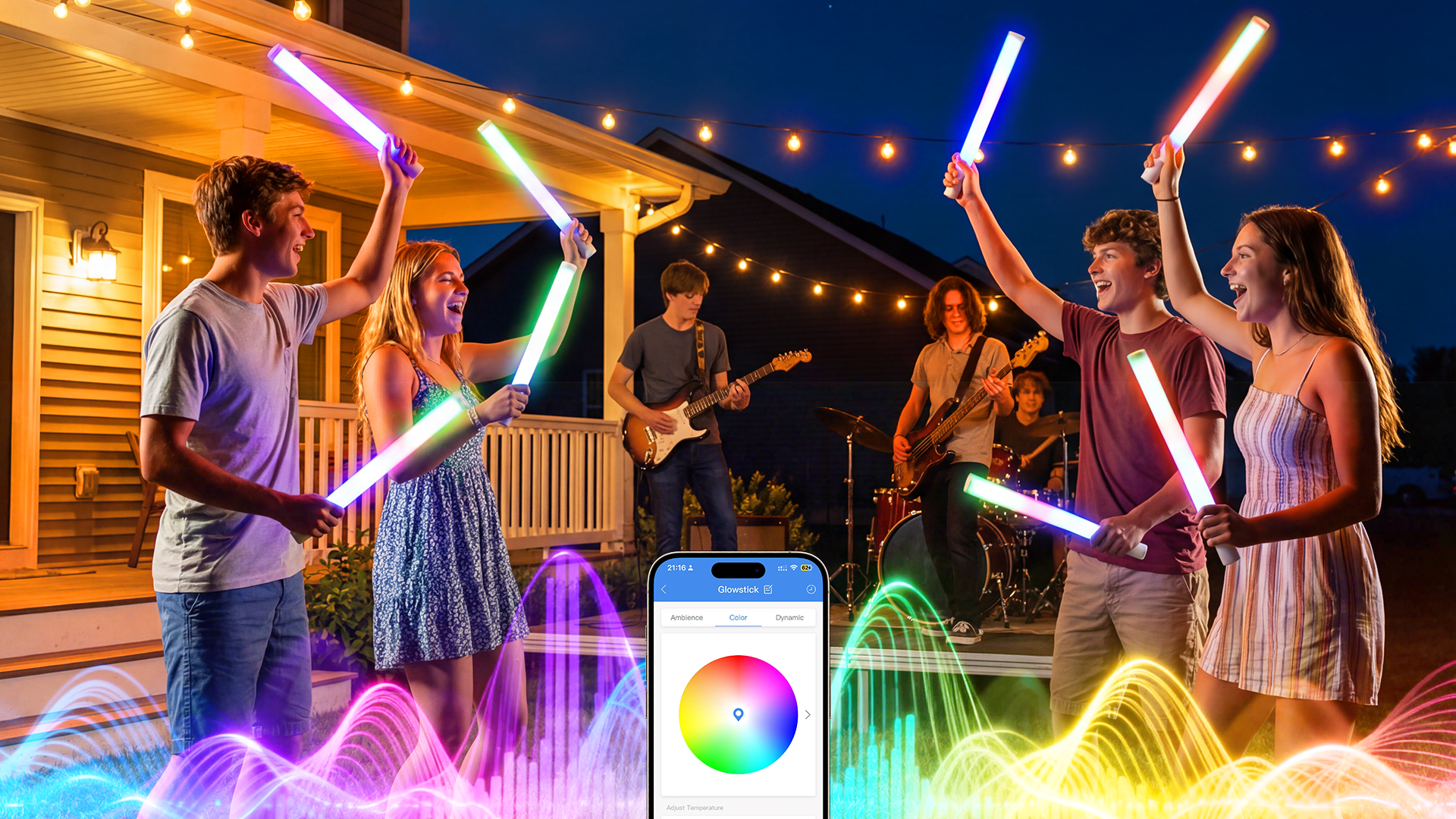 Led Smart Glow Sticks with mobile app control and customizable light effects