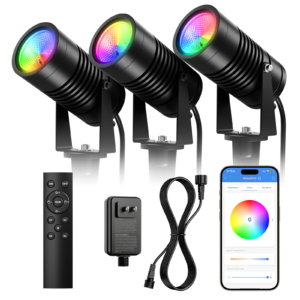 Smart Outdoor Spotlights, APP Controlled RGBCW Color Changing Landscape Lights, IP65 Waterproof 24V Low Voltage Outdoor Spotlights for Garden, Yard, Pathway, Holiday Decor