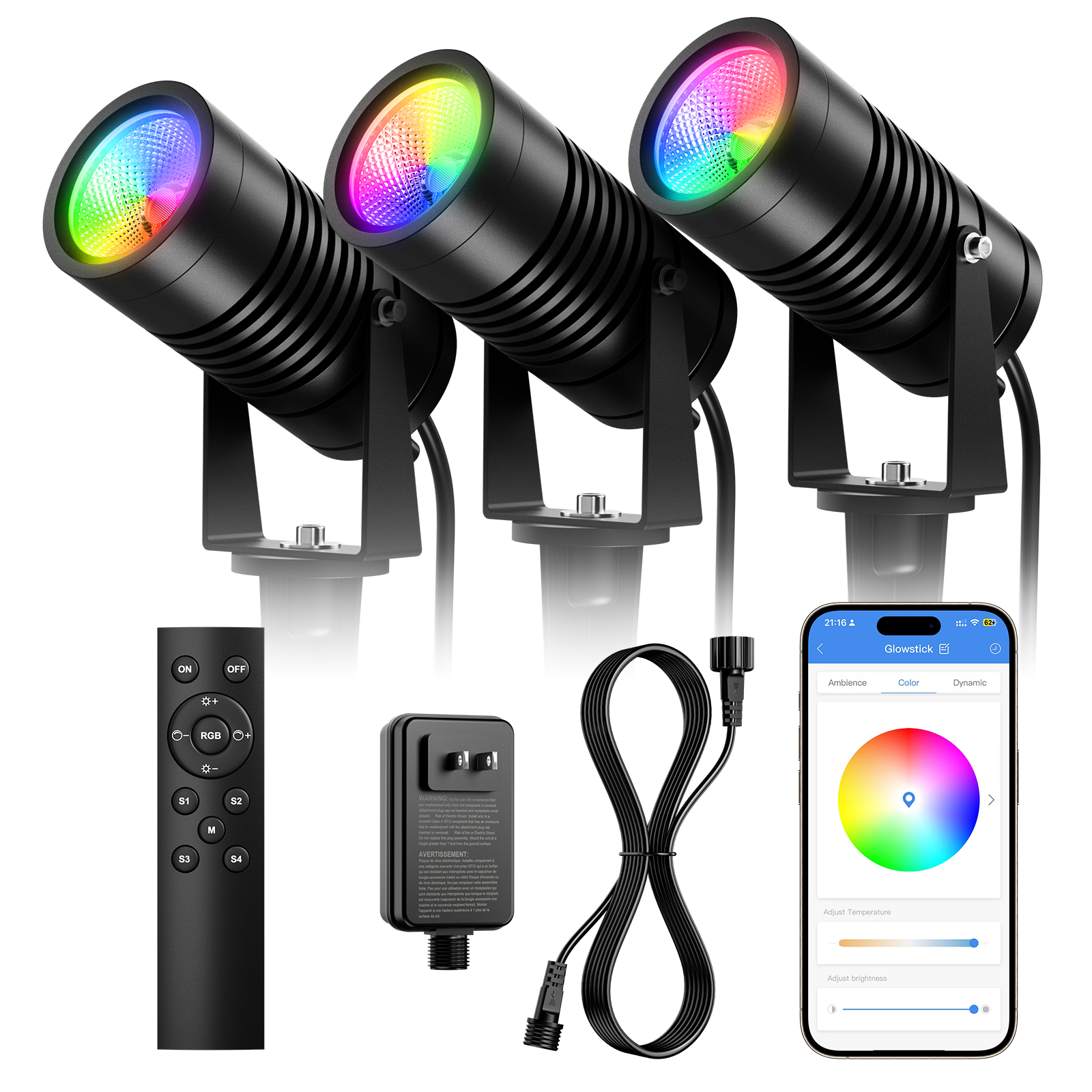 Smart Outdoor Spotlights, APP Controlled RGBCW Color Changing Landscape Lights, IP65 Waterproof 24V Low Voltage Outdoor Spotlights for Garden, Yard, Pathway, Holiday Decor